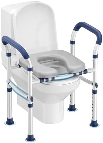 Toilettensitzerhöhung mit Armlehnen für Senioren, Höhen- & Breitenverstellbare Toilettenerhöhung für Ältere und Schwangere, Passend für Standard-WCs, Blau