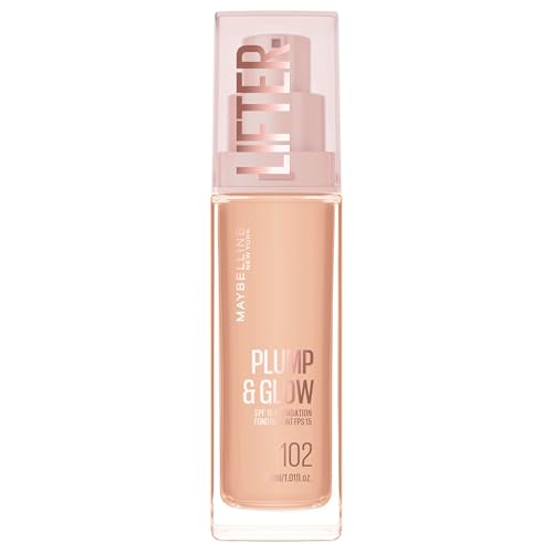 Maybelline New York Fondotinta Illuminante, Per Tutti i Tipi di Pelle, Pelle Rimpolpata e Radiosa, Finish Naturale, Con Acido Ialuronico e Niacinamide, Lifter Plump and Glow, Tonalità: 102, 30 ml