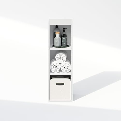 Image of Furinno Reed 3-Tier Closet Organizers and Storage, Closet Organizer, Open Shelf Closet Storage, for Wardrobe, Bedroom, Living Room, 10-Inch Width, White