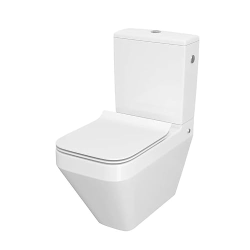 VBChome WC Toilette Stand Spülrandlos Keramik Komplett Set mit Spülkasten Funktion für Waagerechten Abgang WC-Sitz aus Duroplast mit Absenkautomatik Abnehmbar Deckel Waagerecht Ablauf