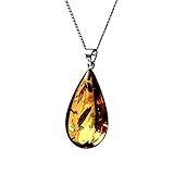  Großer Tropfenförmig Honig-Bernstein Sterling Silber 925 Anhänger 45cm Kette Halskette