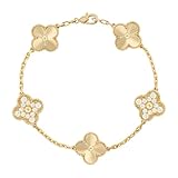 クローバー ブレスレット 18金 18K マザーオブパール 真珠 バングル ゴールド レディース (彫刻・クリスタル × イエローゴールド)
