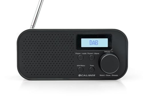 Caliber Kleines Radio - Tragbares DAB Radio - AM/FM Küchenradio - Taschenradio Kabellos für bis zu 8 Stunden - Mit Alarmfunktion - Schwarz