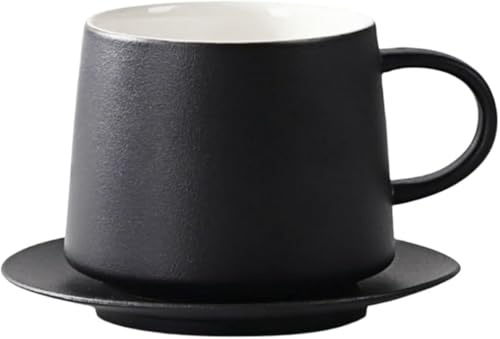 AOBOPO和食器 セラミック製レトロコーヒーカップ&ソーサーセット|トレイ付き 縦縞模様カップ × 栗柄ソーサー デザイン|メンズ・レディース兼用 アフタヌーンティー最適|ホームカフェ・ディニング・ゲスト接待用|セラミック素材 耐久性あり 和風雰囲気演出