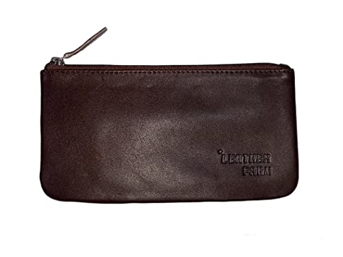 Image of Leather Travel Pouch - Beautifully Handcrafted YKK Zippered Pouch Handmade - 8 x 4 inches.(BROWN)