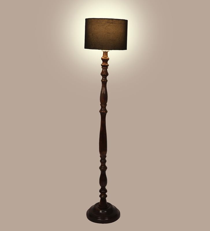 Image of tu casa Mango Wooden Floor Lamps with Classic Black Shade for Home Decor, Bedrooms Corner, Living Room, Gifting, Diwali Decoration, Hall, Office, Study Room (Height: - 56 inch) - Bulb not Included