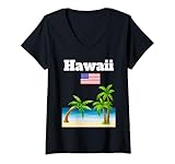 Photo Gallery donna hawaii souvenir tropicale spiaggia palma bandiera degli stati uniti maglietta con collo a v Photo Gallery donna hawaii souvenir tropicale spiaggia palma bandiera degli stati uniti maglietta con collo a v