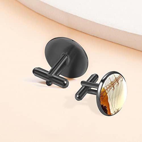 Mannen Manchetknopen, Elektriciteit Transmissie Landschap Manchetknopen voor Mannen, Klassieke Manchetknopen Zwart voor Pak Shirt Bruiloft Zakelijke Verjaardag Sieraden Gift, 2×2×1.9 CM, Roestvrij staal, Geen edelsteen - Image 7