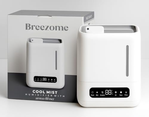 Image of BREEZOME Smart Ultrasonic Humidifier and Aroma Difuser, 4L Cool Mist Top Filling Humidifiers for Home & Bedroom, 360 Nozzle Auto Shut-Off with Timer,LED Display, Remote Control (White, 6 l)