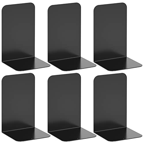 VFINE Bookends 3 Pairs, Black Metal Book Ends, Heavy Bookends for Shelves, Book Stopper for Heavy Books, Book Organizer for Home Office School Supplies