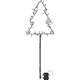 EGLO LED Weihnachtsbaum mit Erdspieß, Weihnachtsbeleuchtung außen, beleuchtete Weihnachtsdeko outdoor mit Timer, batteriebetriebene Gartendeko Weihnachten, Metall in Schwarz, warmweiß, 90 cm