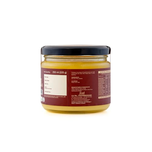 Two Brothers Organic Farms A2 Ghee (250 ml) |Glyphosate free|Free-grazed, Desi Gir Cows|Traditional Bilona Method|Pure, Natural and Healthy Ghee|Farm-Made A2 Cow Ghee with Probiotics for Gut Health