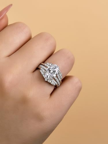3.5 Carat Oval Cut Bridal Engagement Ring Set, Sterling Silver Insert CZ Wedding Rings Set, Elegant Engagement and Anniversary Rings for Women3