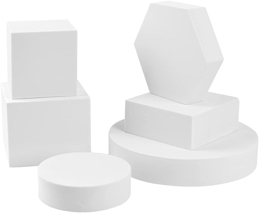 GISELA D Photography Style-Foam Blocks Geometric Photoshoot Shape Products Prop for Jewelry Makeup Ornament Cosmetic,White (6Pcs)