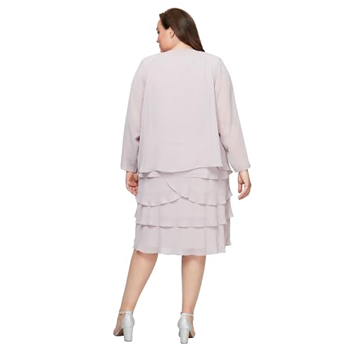 Image of S.L. Fashions Women's Mother of The Bride Tiered Jacket Dress with Shoulder Embellishment