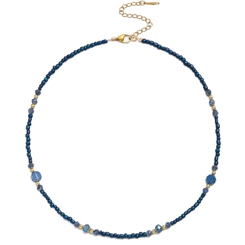 Beaded Necklaces for Women Summer Beach Beaded Necklace Bead Choker Boho Necklaces for Women Handmade Summer Jewelry Stainless Steel 18K Gold Plated