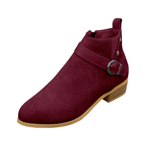 Botines de tacón con cremallera lateral para mujer, botines cálidos para otoño 2026, botas de agua para mujer, vino, 40 EU