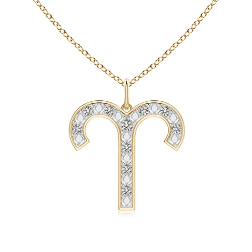 Angara 14K Yellow Gold Natural Diamond Aries Zodiac Pendant Necklace for Women(Color-K, Clarity-I3) |Astrology Jewelry Gift for her