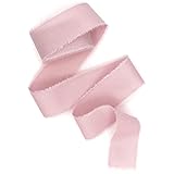 Blush muslin cotton frayed edges hand dyed ribbon 1'' 5 yards, Pale pink wedding invitation ribbon, favors wrap and bouquet supplies