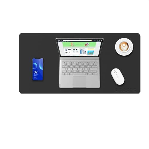 Image of AROPANA Vegan Leather Desk Mat | Large Reversible Mouse Pad for Computer, Laptop & Office Desk | Dual-Sided Waterproof Extended Table Protector with Edge Stitching (80x40CM, Black /Black)