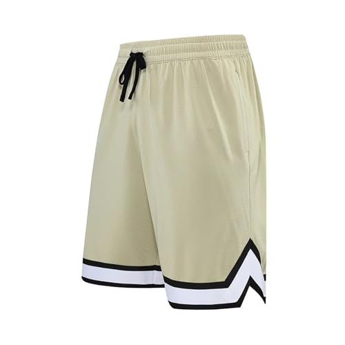 Generisch 2025 - Pantalones cortos deportivos de baloncesto de alta calle masculinos sin, caqui, L