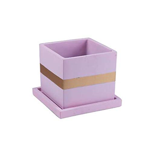 Maceta de mármol cuadrada de cemento con bandeja para plantas verdes para interiores y exteriores, escritorio, balcón, lavabo multicolor opcional (color: rosa, tamaño: 1314 cm)