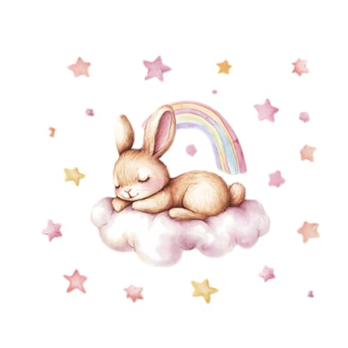 Vinilo decorativo conejo durmiendo en nube acuarela