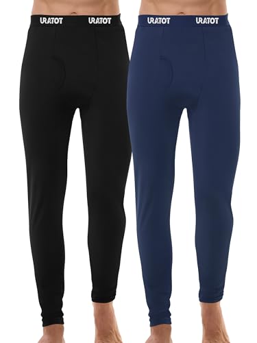 URATOT Men's Thermal Underwear Bottom Fleece Long Johns for Men Soft Warm Base Layer Thermal Pants for Cold Weather (US, Alpha, Small, Regular, Regular, 2, Black, Navy)