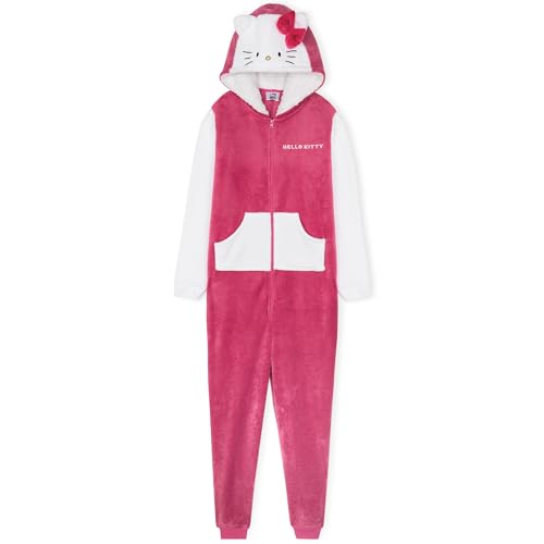Hello Kitty Sanrio Pijama Entero Niña y Adolescente con Capucha, Pijama Una Pieza, Polar Ropa de Dormir, Regalos de Anime (9-10 Años, Rojo Hello Kitty)