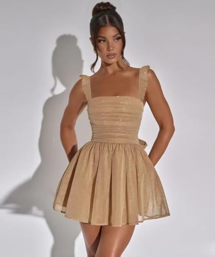Dessiny Spaghetti Straps Scoop Neck Short Homecoming Dresses 2025 Short Sparkly Sequin Pleated Prom Cocktail Pary Gown DE3372