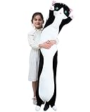 Giant Cat Pillow Plush Cartoon Kitty Sleeping Hugging Pillow, Cuddly Soft Long Kitten Body Pillow Doll Cat Cushion Toy for Kids Girlfriend (Black, 90cm/35.4inch)