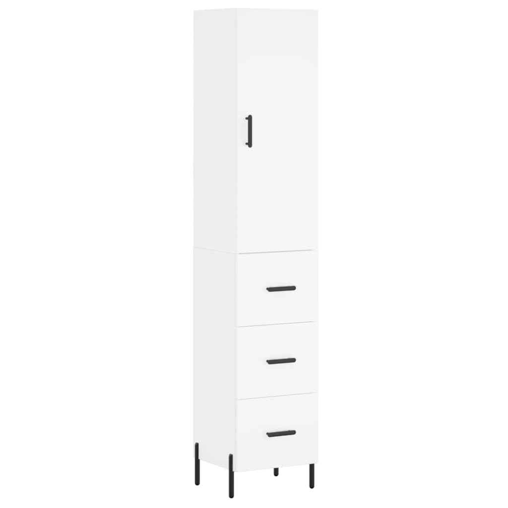 71-Inch White Tall Cabinet with Doors and Metal Legs | Measures 13.6x13.4x70.9 inches; engineered wood frame offers slim vertical storage for living rooms and hallways.