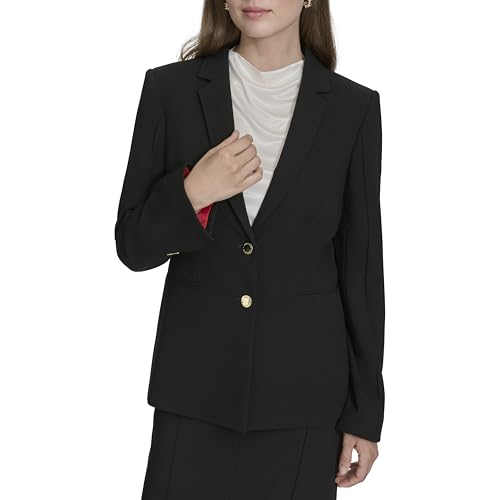 H HALSTON Women's Two Button Woven Office Workwear Blazer
