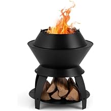 Tangkula Outdoor Fire Pit, 20 Inch Metal Fire Bowl with Pot Holder & Storage Shelf, Oxygen-Enriched Burning, 3-in-1 Wood Buring Firepit Fireplace for Patio, Camping, BBQ, Backyard