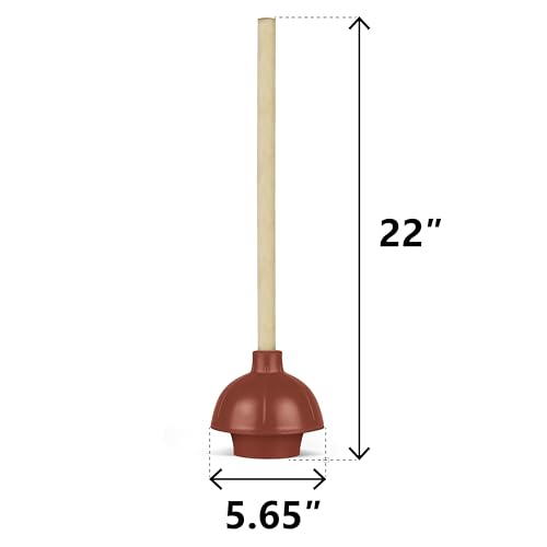 Image of SteadMax Heavy Duty Double Layer Toilet Plunger, Commercial Grade, Double Thrust Force, Red Rubber Cup with Wood Handle (22 inch, 2 Pack)