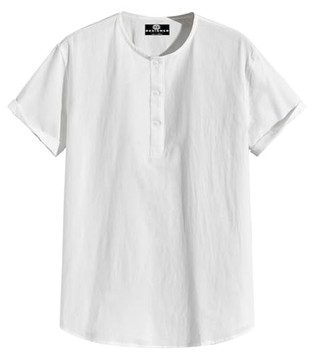 Image of Men's White Cotton Half Sleeve Kurta with Mandarin Collar, Urban Style for Summer Wear Kurta-24
