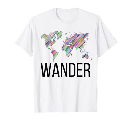 Maglietta da viaggio con mappa vagabonda, motivo: Not All Who Wander Are Lost Maglietta