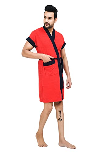 Image of Terry Bathrobe For Men Fit Upto 42 inches Red Navy