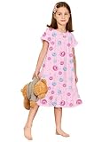 Arshiner Girls Pjs Dress Soft Sleepshirts Squre Neck Short Sleeve Night Shirt Loose Comfy Pajama Sleepwear (Pink Donut, 7-8 Years)