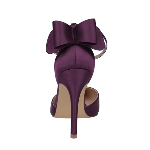 ERIJUNOR Women High Heel Bow Ankle Strap Evening Party Dance Wedding Satin Shoes4