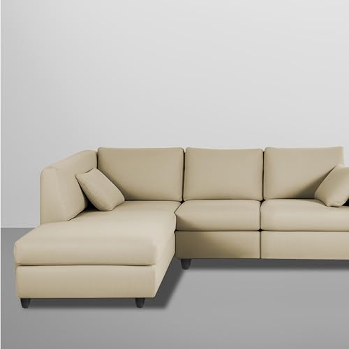 Image of Florian LHS 4 Seater L Shape Sofa Set for Living Room (Cream Fabric) Premium Fabric Sofa