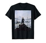 Der Wanderer steht als Rückenfigur in der Mitte der Komposition. Er blickt auf ein fast undurchdringliches Nebelmeer inmitten einer felsigen Landschaft, eine Metapher für das Leben als bedrohliche Reise ins Unbekannte.