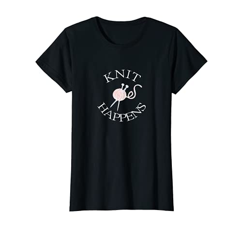 Womens Knitting, Crocheting, Yarn, crafts. "Knit Happens" dark T-Shirt, Black
