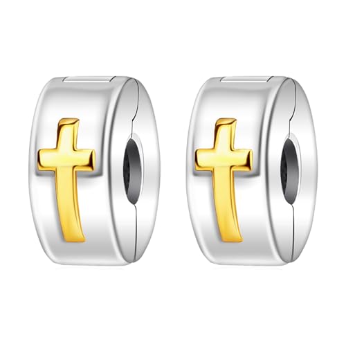Amuefer 2PCS S925 Clip Stopper Spacer Charms for Pandora Bracelets, Pavé, CZ, Silver 14K Gold Rose Gold Plated, for Christmas Mothers Valentine's Day Graduation, Jewelry Gifts for Women, 0.19 inch