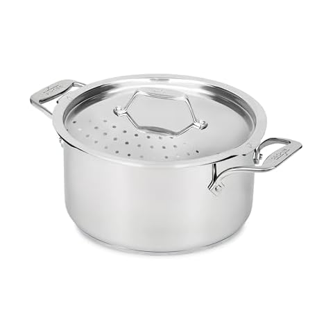 All-Clad Simply Strain Stainless Steel Multipot with Straining Lid, 6-Quart, Induction, Oven Broiler Safe 600F, Strainer, Pasta Strainer with Handle, Steamer Pot, Cookware, Home, Pots and Pans, Silver Cover
