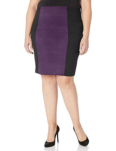Star Vixen Women's Plus Size Knee Length Slimming Colorblock Ponte Knit Pencil Skirt with Back Slit