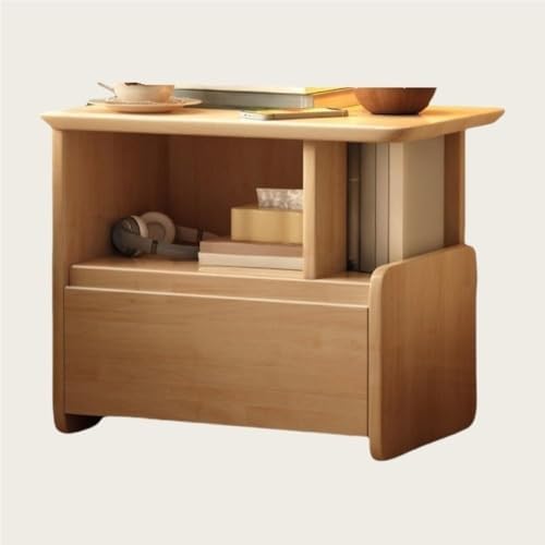 White Wood Bedside Table with Hidden Drawer, Modern Nightstand with Open Shelves, Simple End Table for Living Room, Stylish Home Furniture Decor
