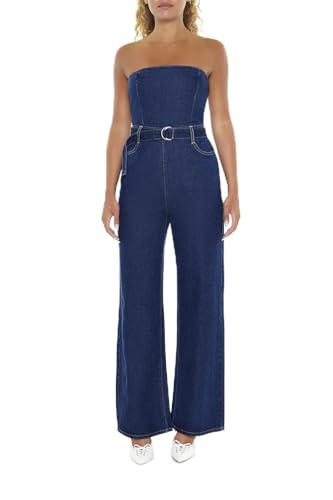 Forever 21 Belted Strapless Denim Jumpsuit Medium Denim Small