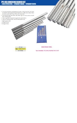 HHIP 2006-0007 High Speed Steel Chucking Reamer 7-Piece Set, 1/8-1/2 x 1/16-Inch Size