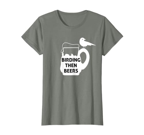 Birding Then Beers Bird Watching T-Shirt, Women, Olive Heather, Medium